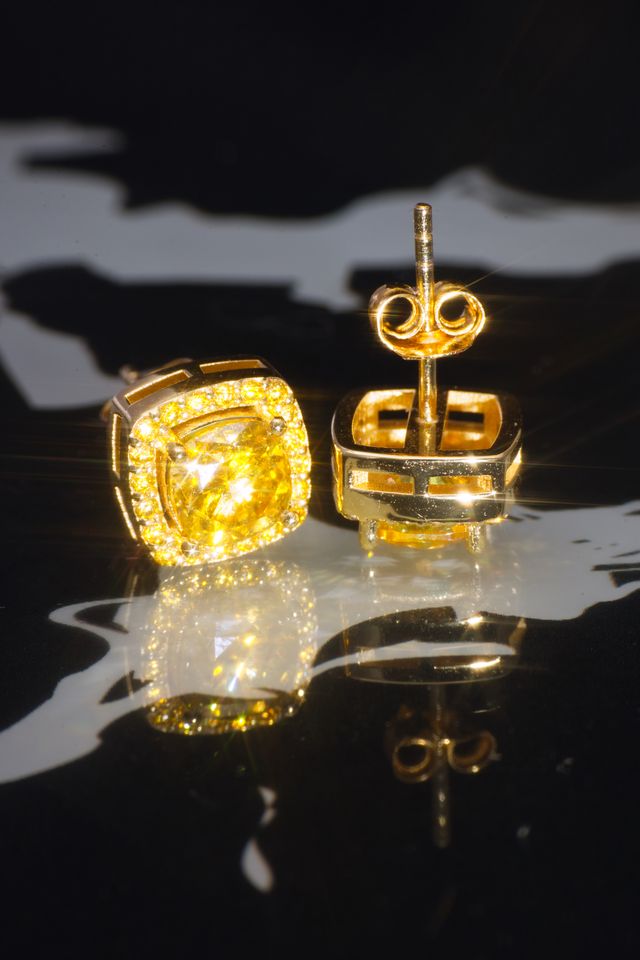 Empress Yellow Gold Moissanite Halo Earrings – 14K Yellow Gold Plated Sterling Silver