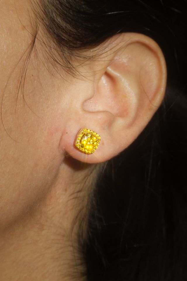 Empress Yellow Gold Moissanite Halo Earrings – 14K Yellow Gold Plated Sterling Silver