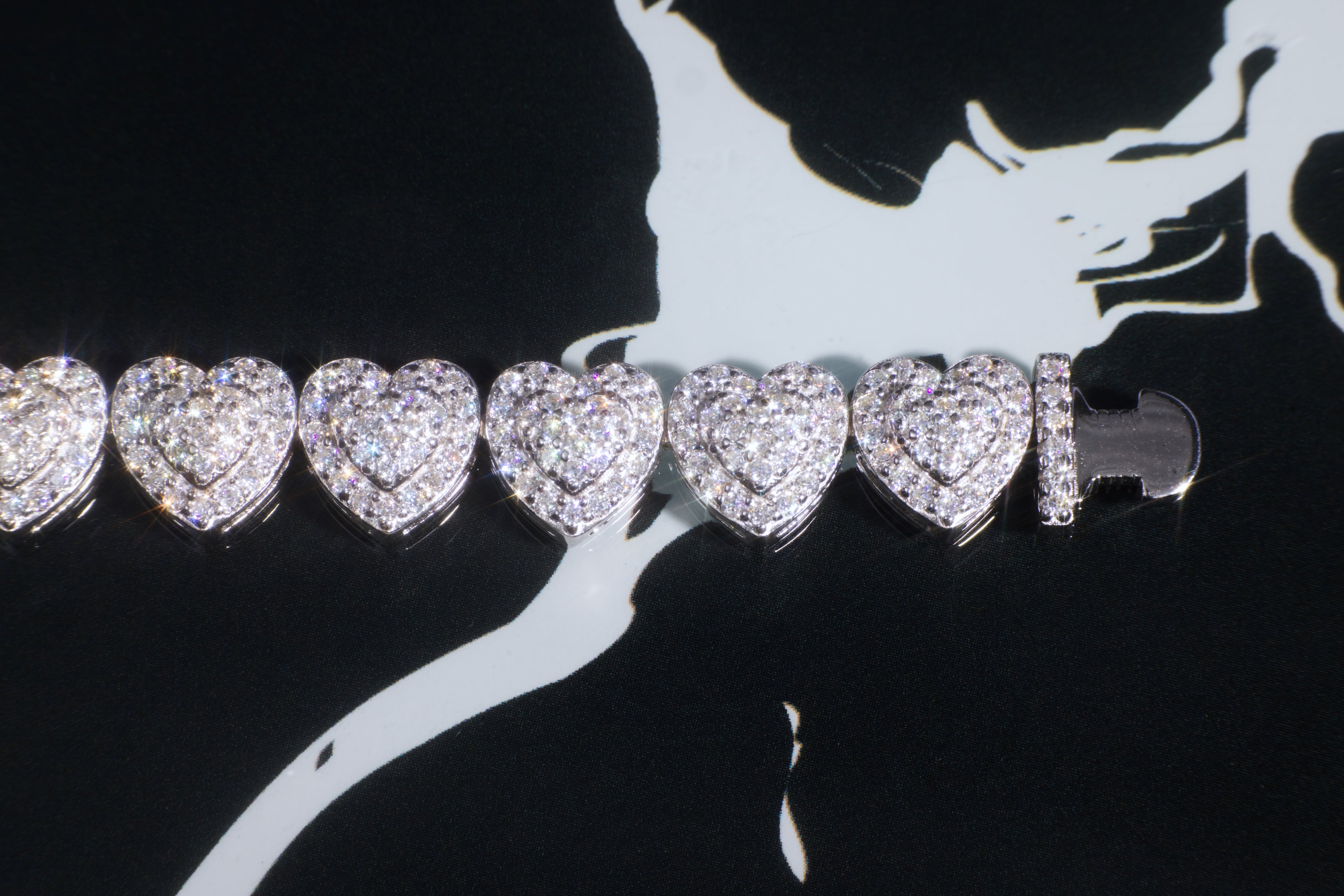 White Gold Moissanite Heart Bracelet – 14K White Gold Plated Sterling Silver