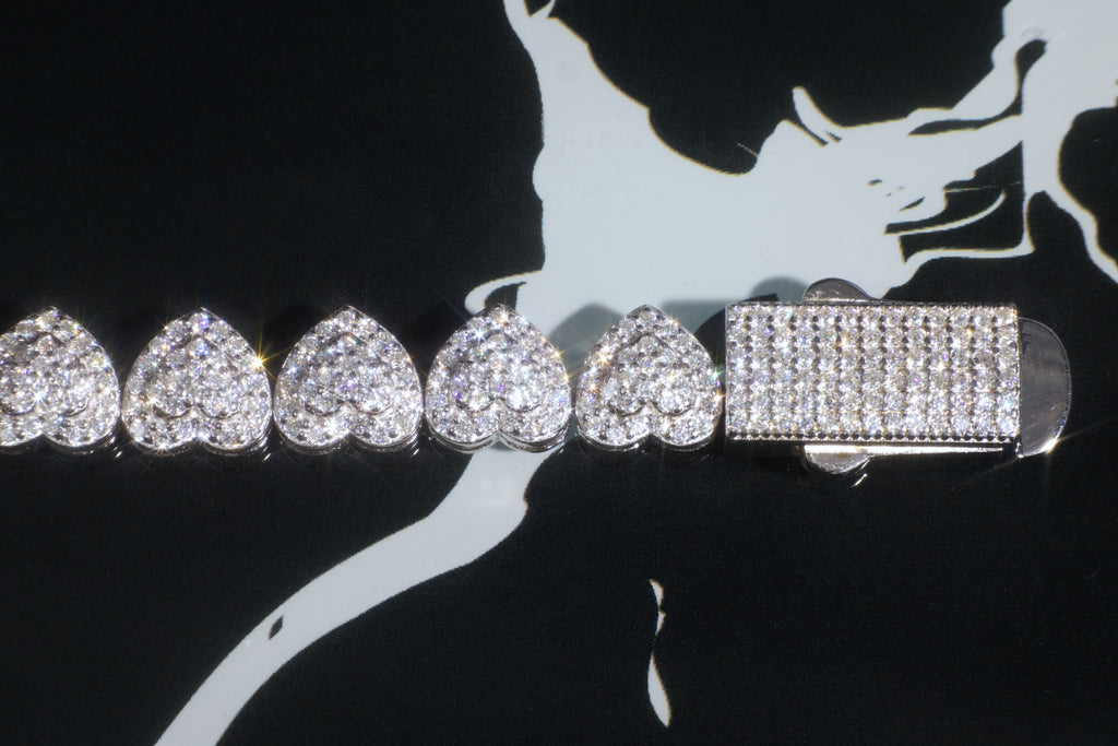 White Gold Moissanite Heart Bracelet – 14K White Gold Plated Sterling Silver