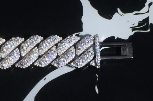 14K White Gold Diamond Cuban Bracelet