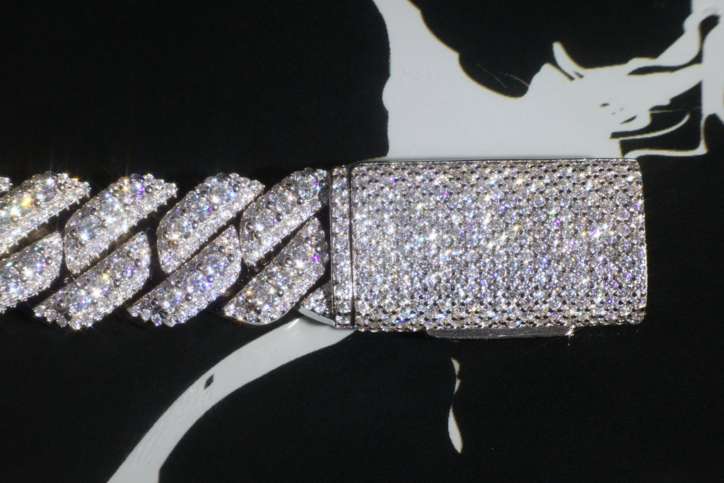 14K White Gold Diamond Cuban Bracelet