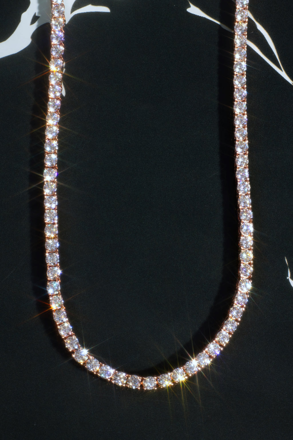3mm Rose Gold Moissanite Tennis Necklace – 14K Rose Gold Plated Sterling Silver