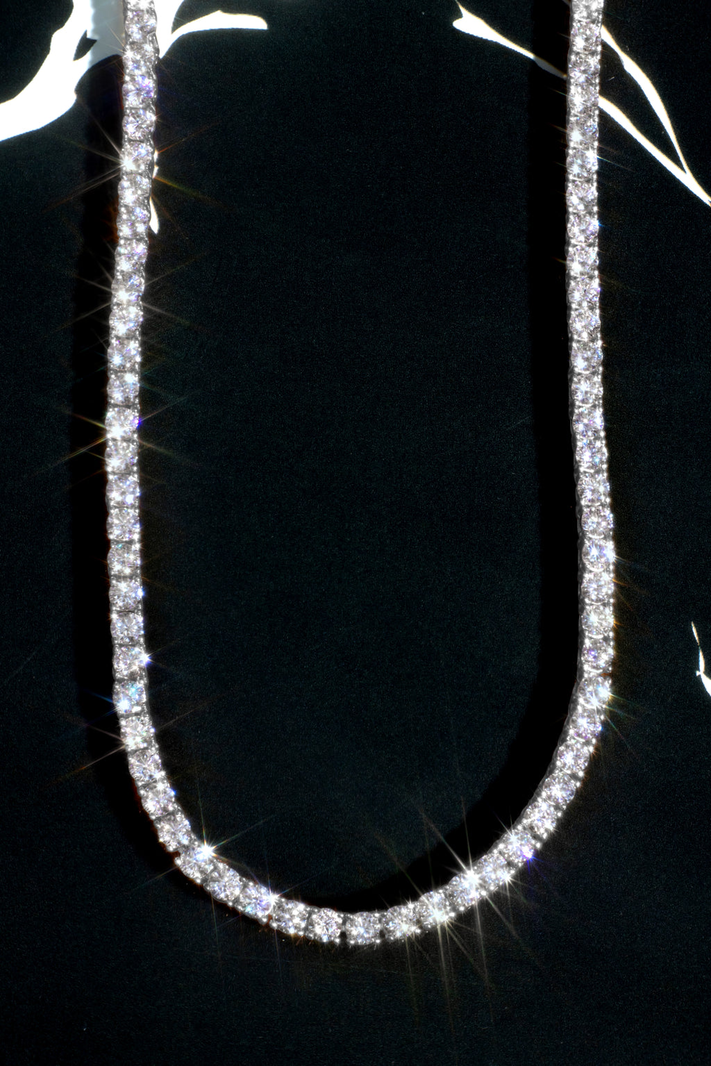 3mm White Gold Moissanite Tennis Necklace – 14K White Gold Plated Sterling Silver