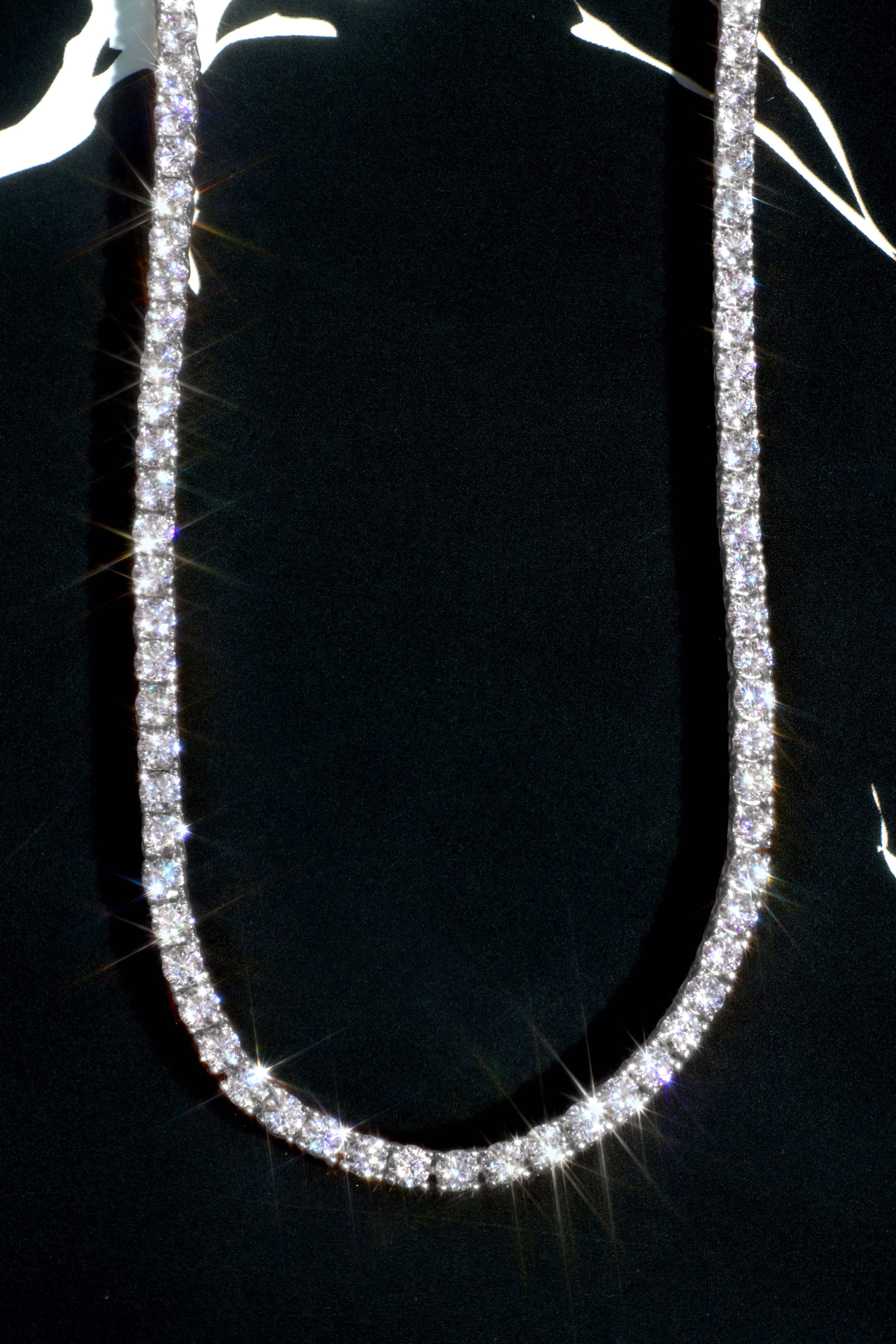 3mm White Gold Moissanite Tennis Necklace – 14K White Gold Plated Sterling Silver