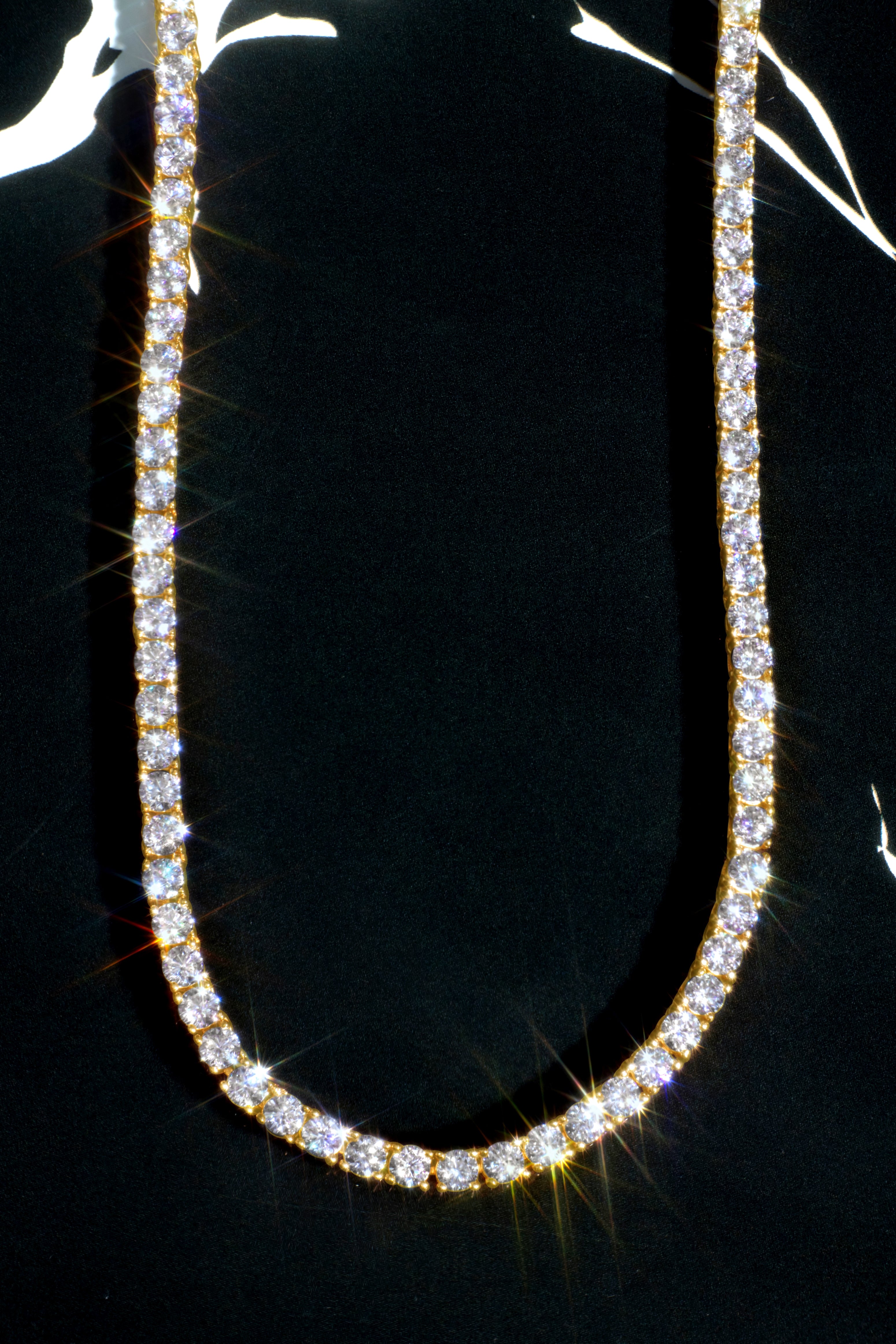 3mm Yellow Gold Moissanite Tennis Necklace – 14K Yellow Gold Plated Sterling Silver