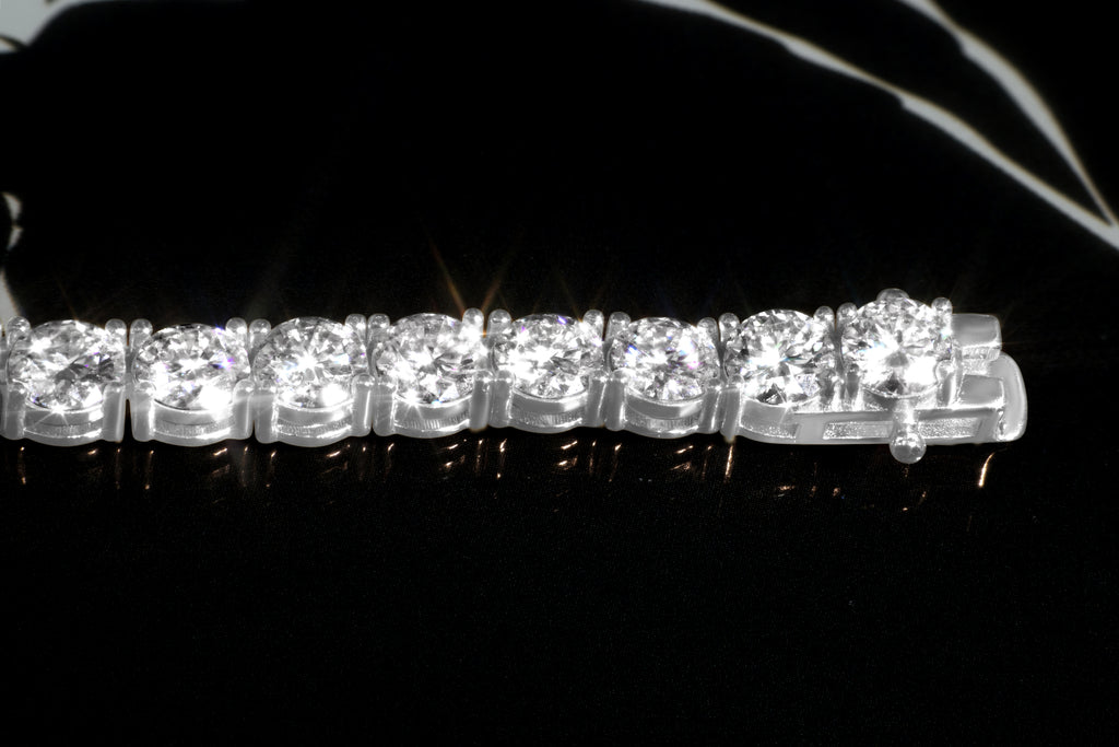 6.5mm White Gold Moissanite Tennis Necklace – 14K White Gold Plated Sterling Silver