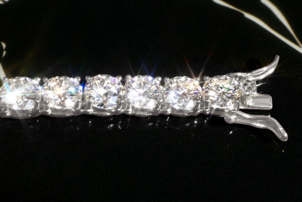 6.5mm White Gold Moissanite Tennis Necklace – 14K White Gold Plated Sterling Silver