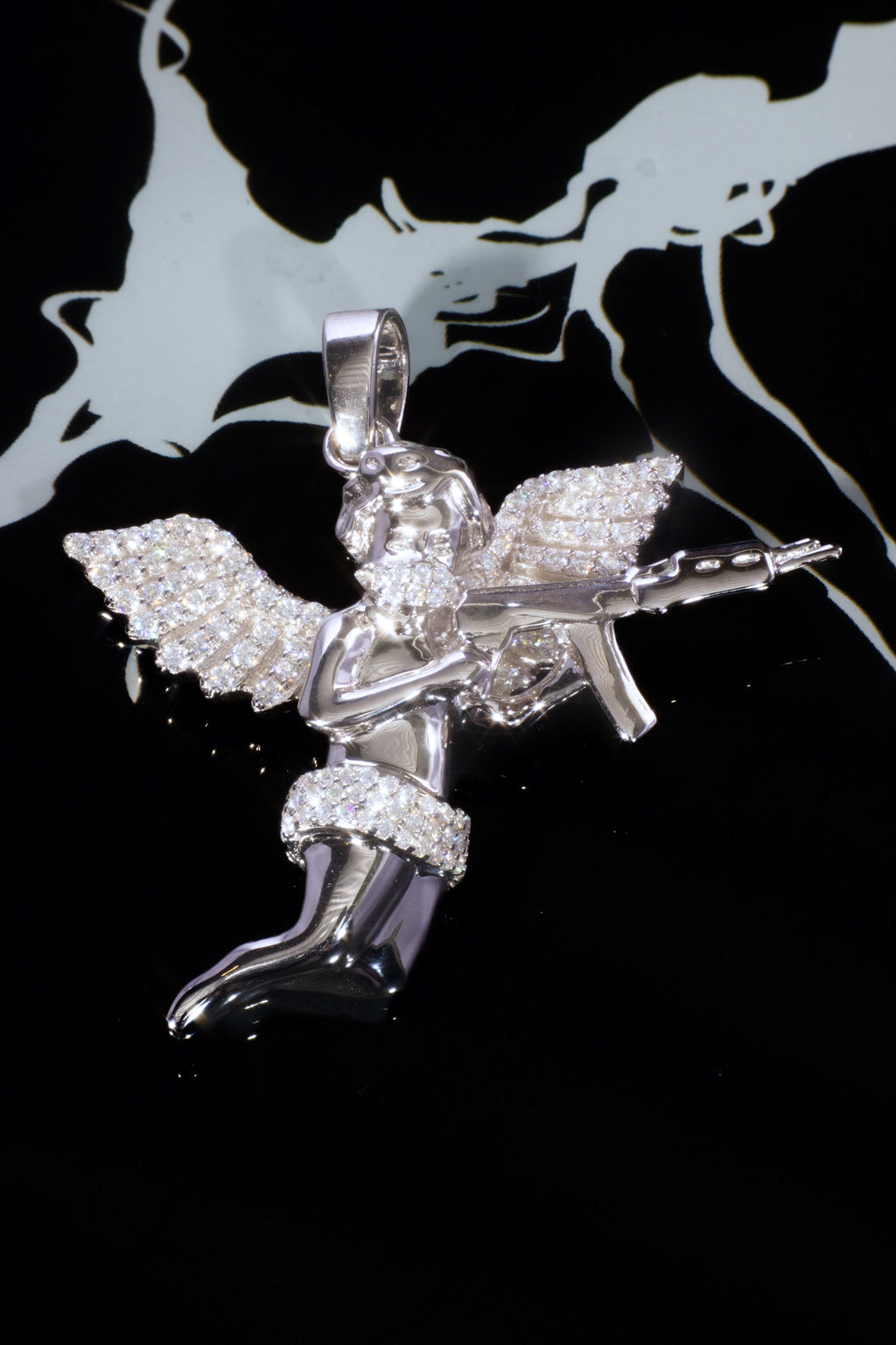 Bad Angel Pendant – 14K White Gold Plated Moissanite Pendant
