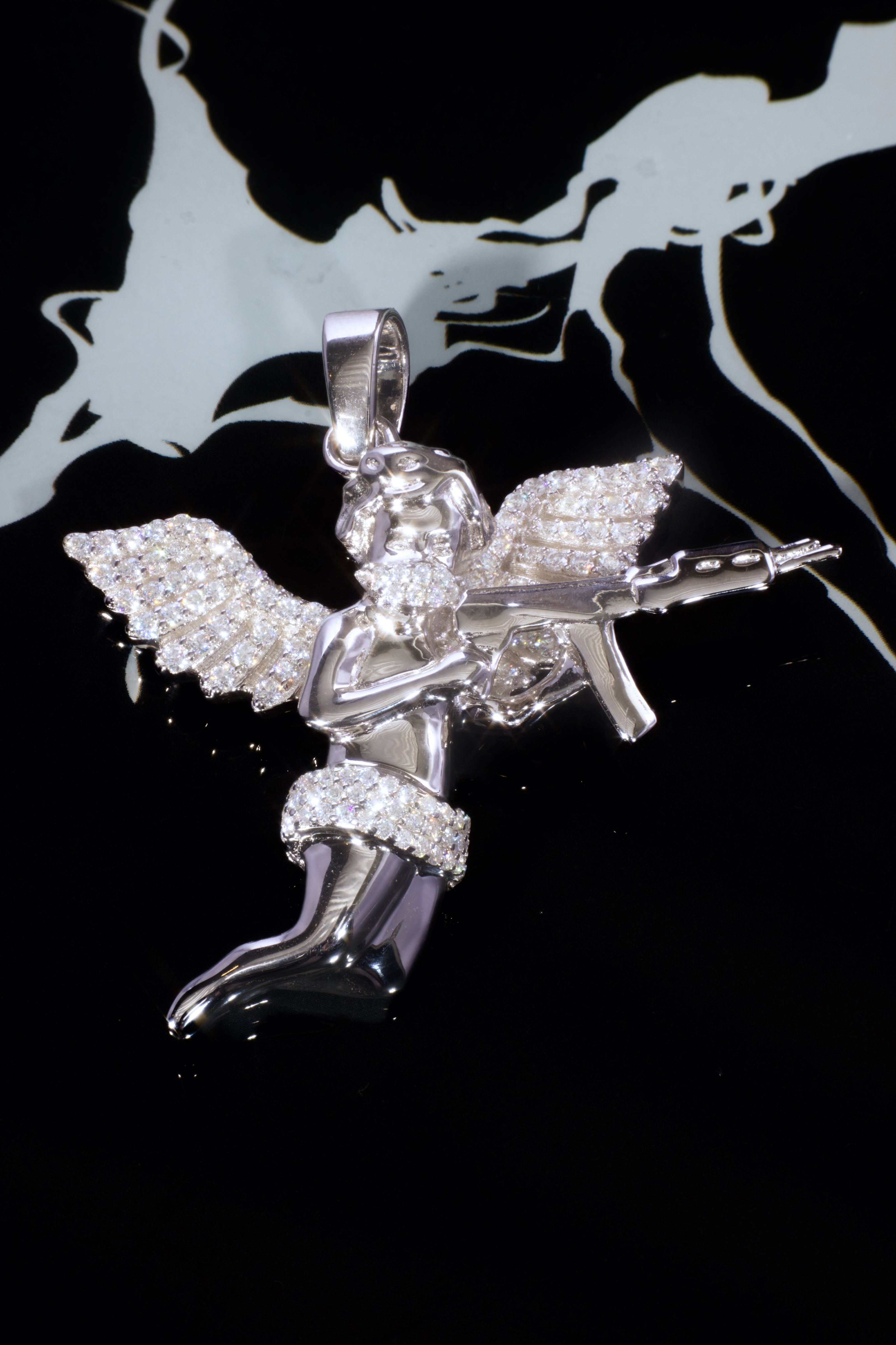 Bad Angel Pendant – 14K White Gold Plated Moissanite Pendant
