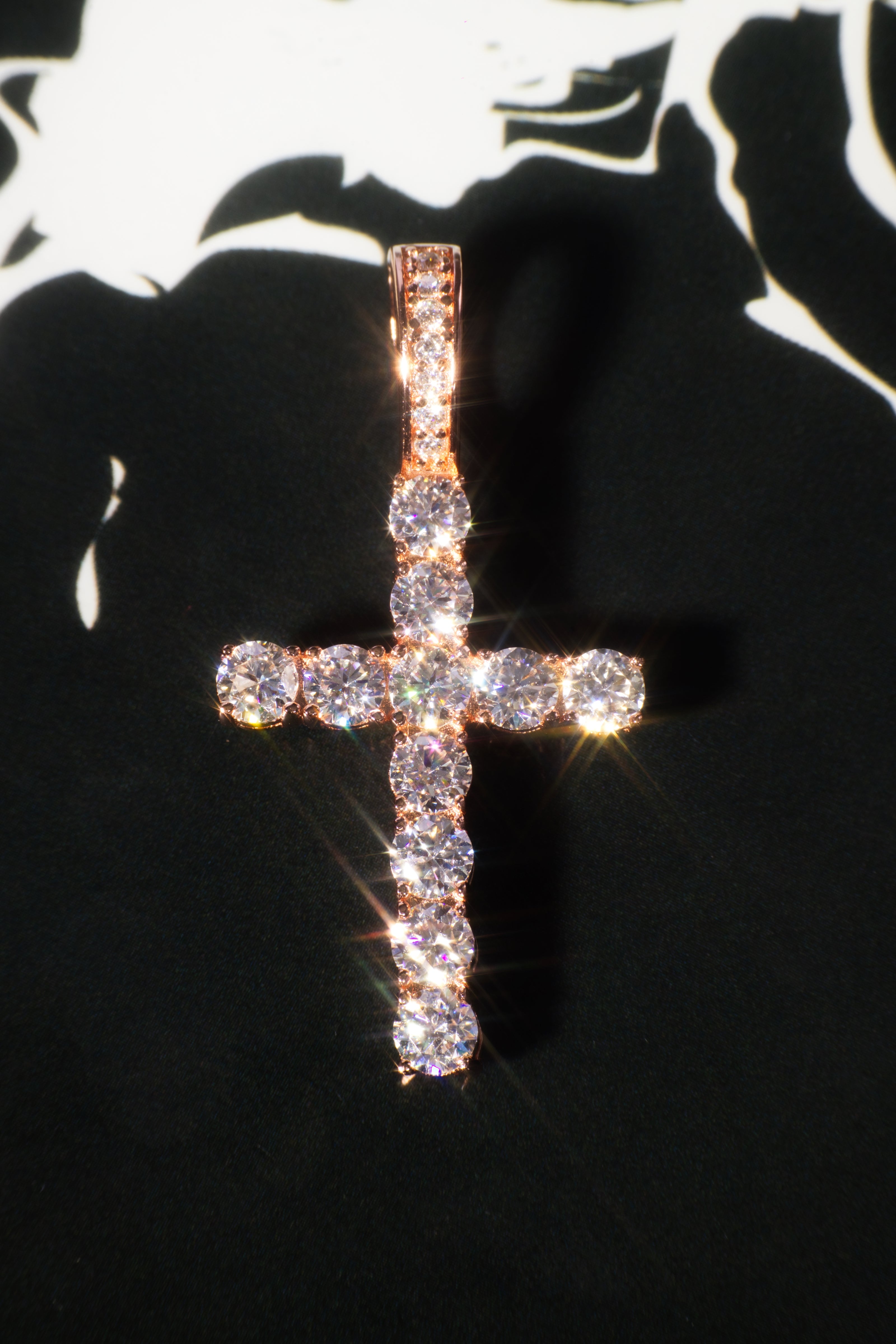 Apollo's Faith Cross Pendant – 14K Rose Gold Plated Moissanite Cross