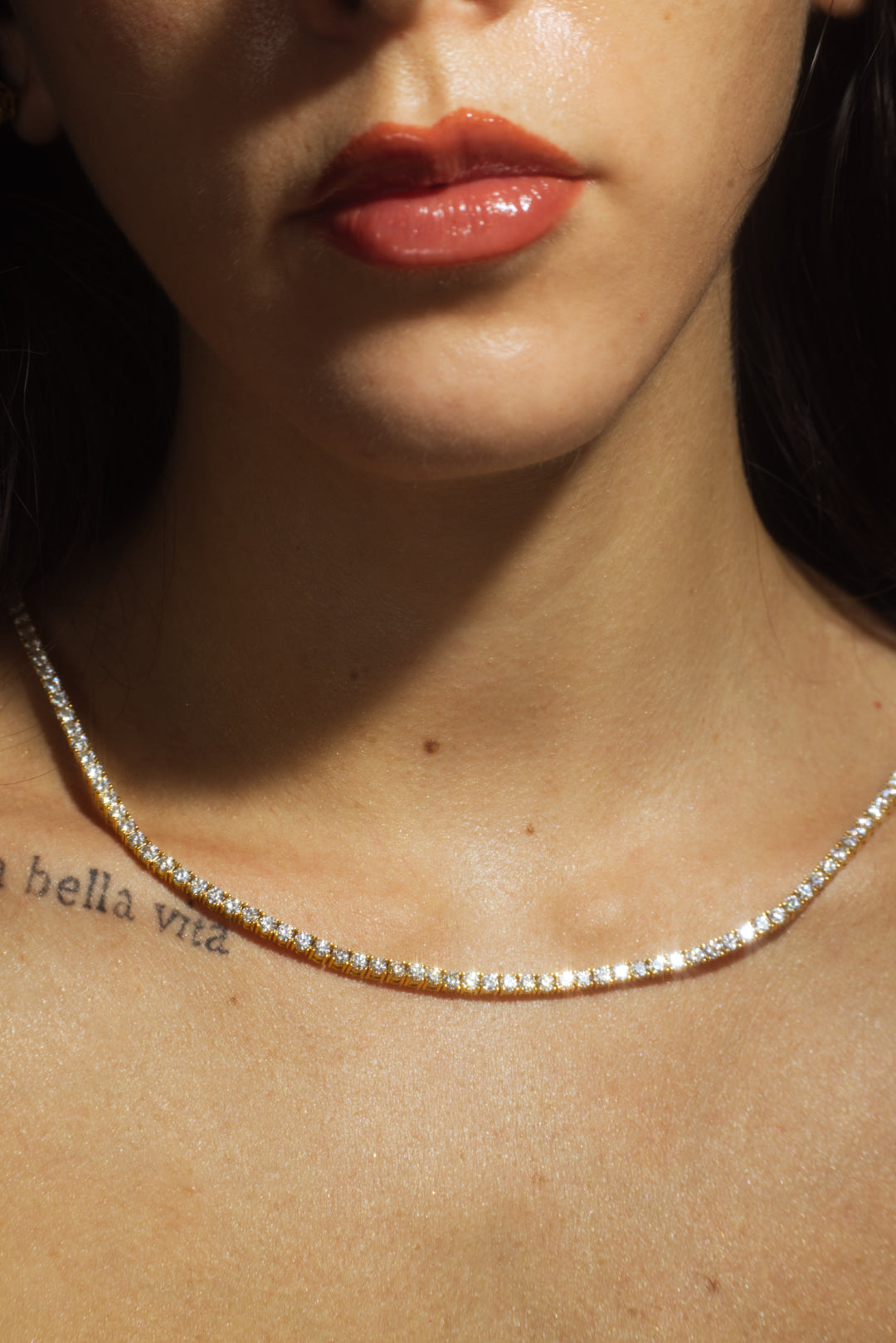 3mm Yellow Gold Moissanite Tennis Necklace – 14K Yellow Gold Plated Sterling Silver