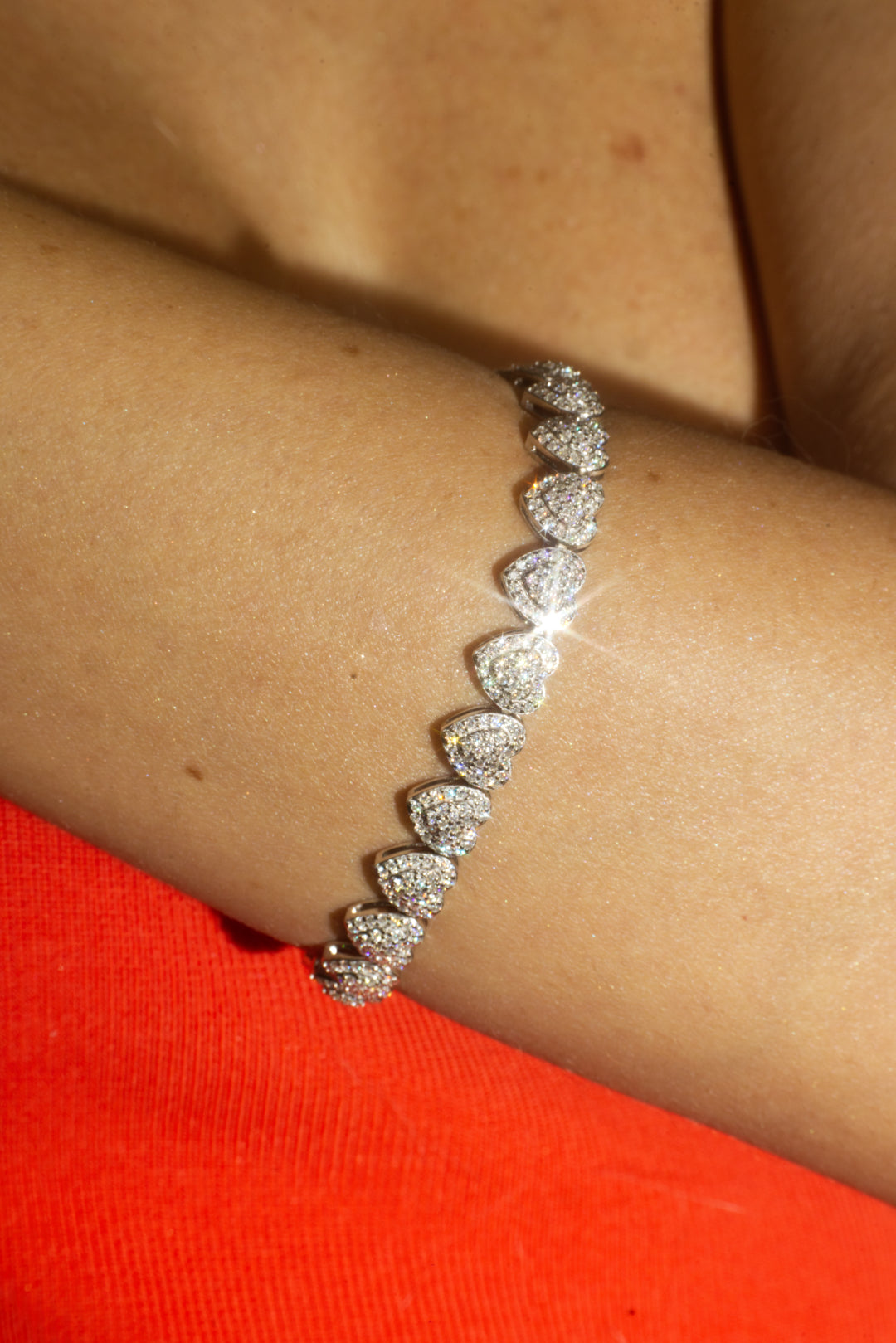 White Gold Moissanite Heart Bracelet – 14K White Gold Plated Sterling Silver