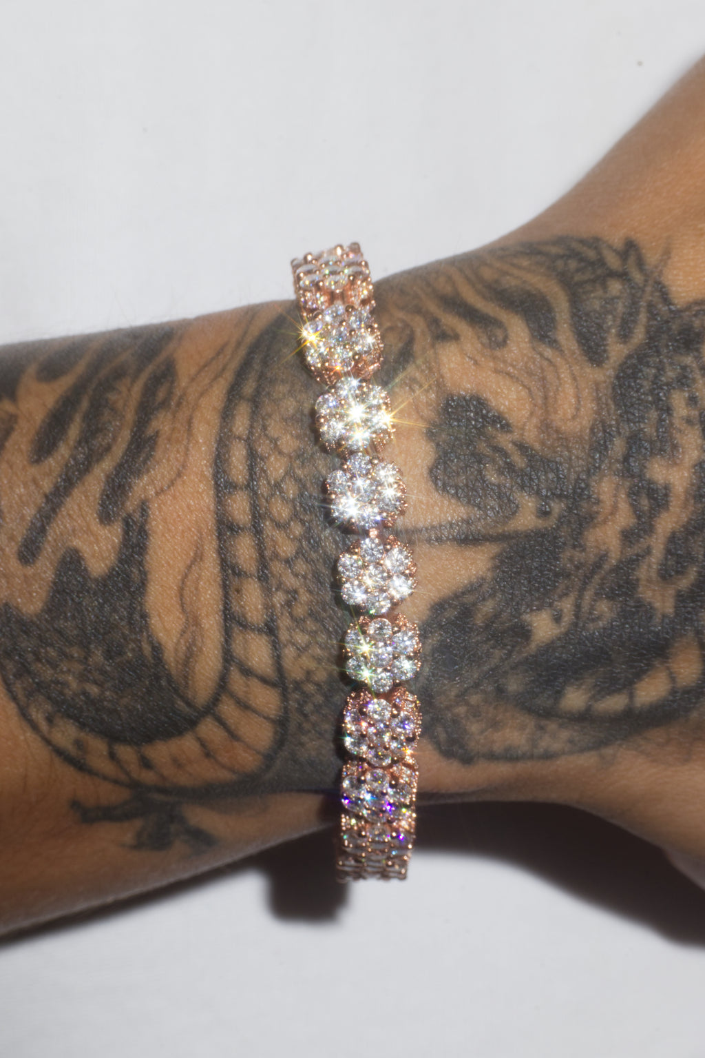 Rose Gold Moissanite Flower Bracelet – 14K Rose Gold Plated Sterling Silver