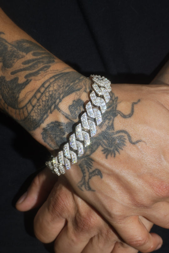 14K White Gold Diamond Cuban Bracelet