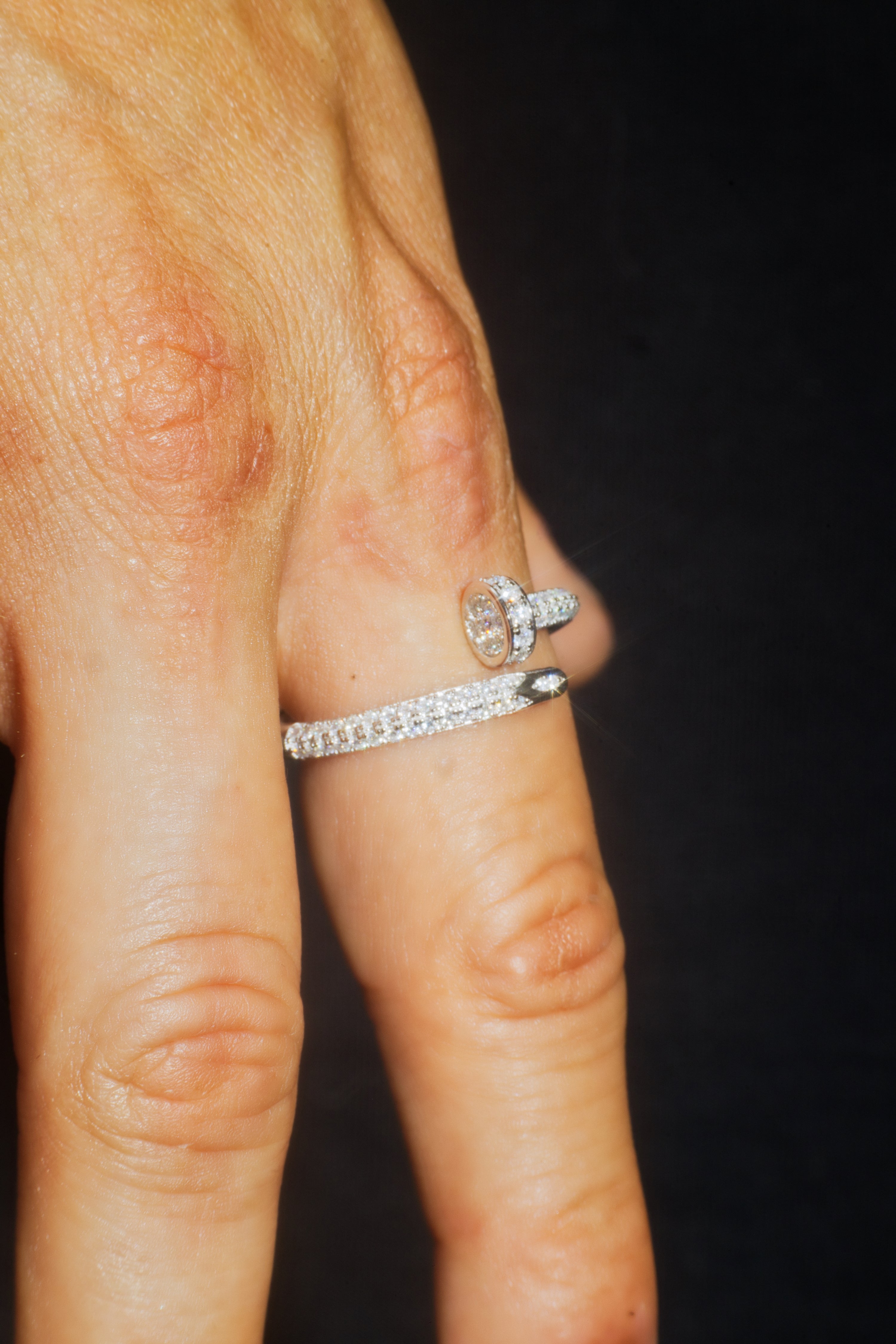 Size 11 Screw Moissanite Ring – 14K White Gold Plated Sterling Silver