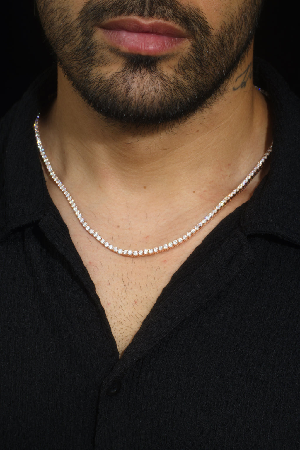 3mm Rose Gold Moissanite Tennis Necklace – 14K Rose Gold Plated Sterling Silver
