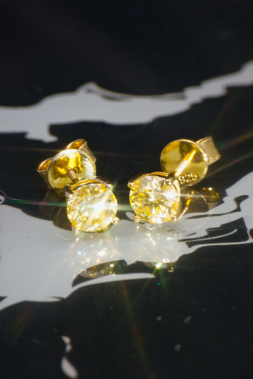Pure Yellow Gold Moissanite Solitaire Stud Earrings – 14K Yellow Gold Plated Sterling Silver