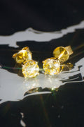 Pure Yellow Gold Moissanite Solitaire Stud Earrings – 14K Yellow Gold Plated Sterling Silver