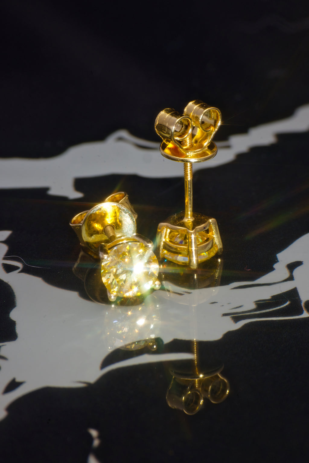 Pure Yellow Gold Moissanite Solitaire Stud Earrings – 14K Yellow Gold Plated Sterling Silver