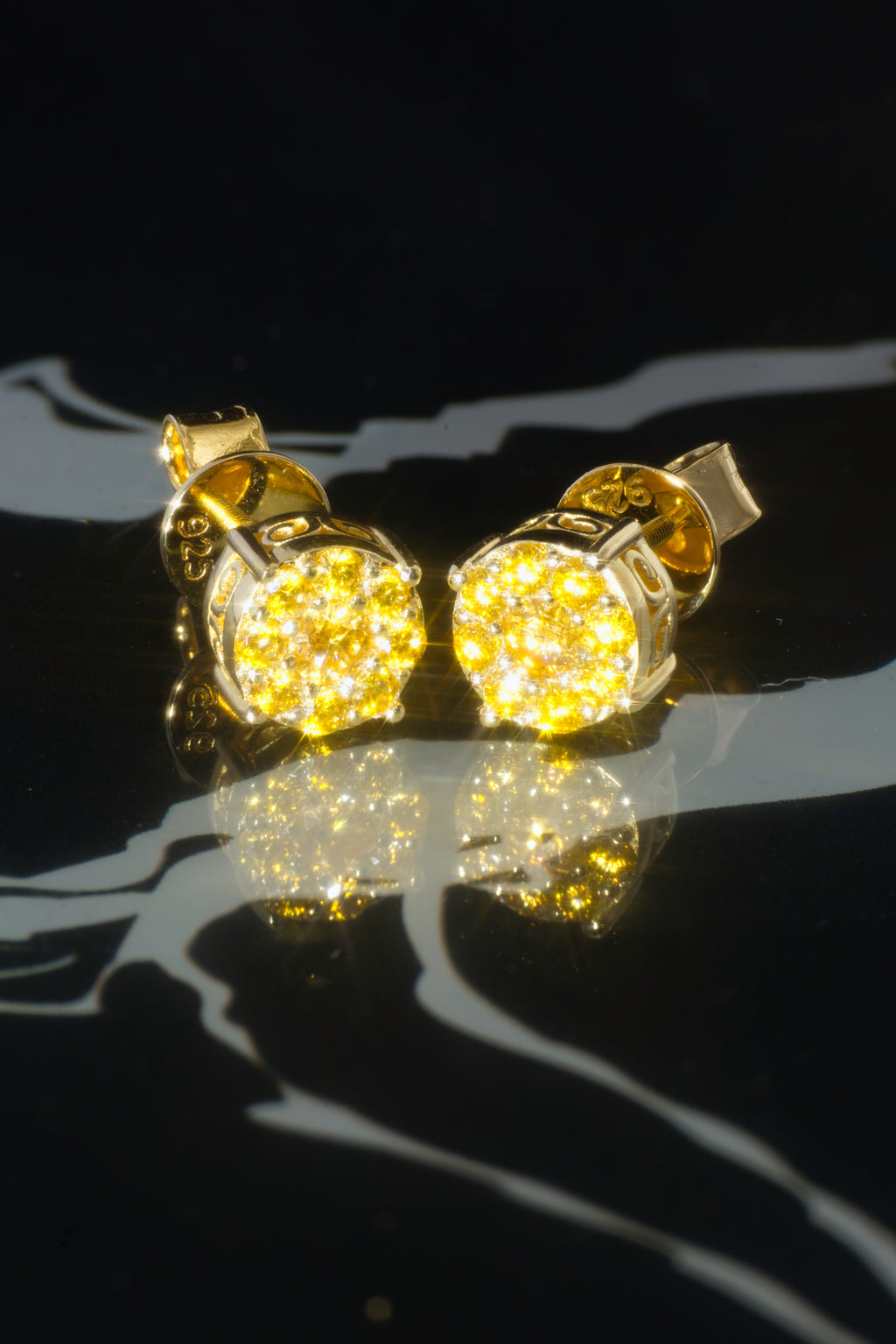 Sunstruck Yellow Gold Canary Moissanite Cluster Earrings – 14K Yellow Gold Plated Sterling Silver