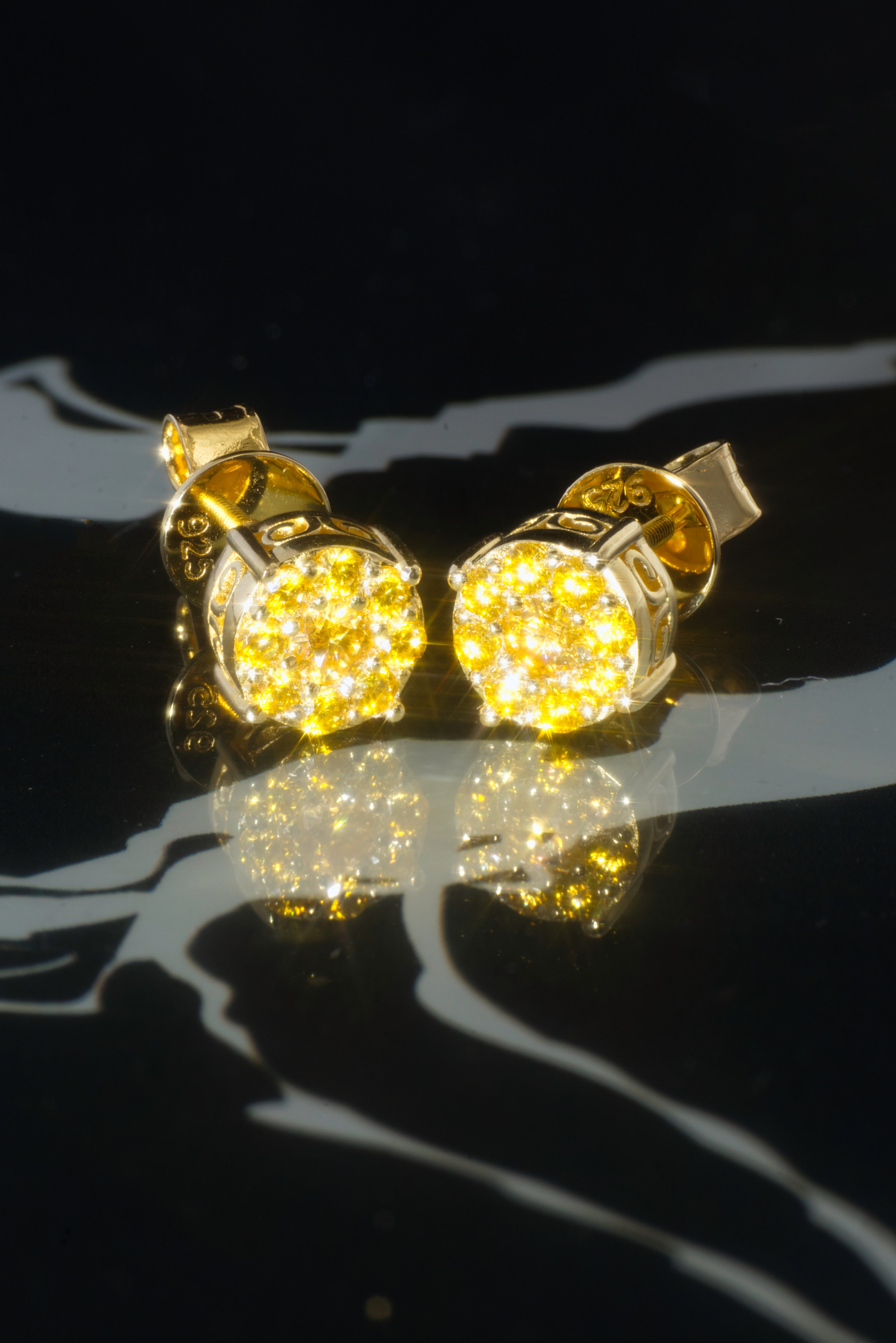 Sunstruck Yellow Gold Canary Moissanite Cluster Earrings – 14K Yellow Gold Plated Sterling Silver