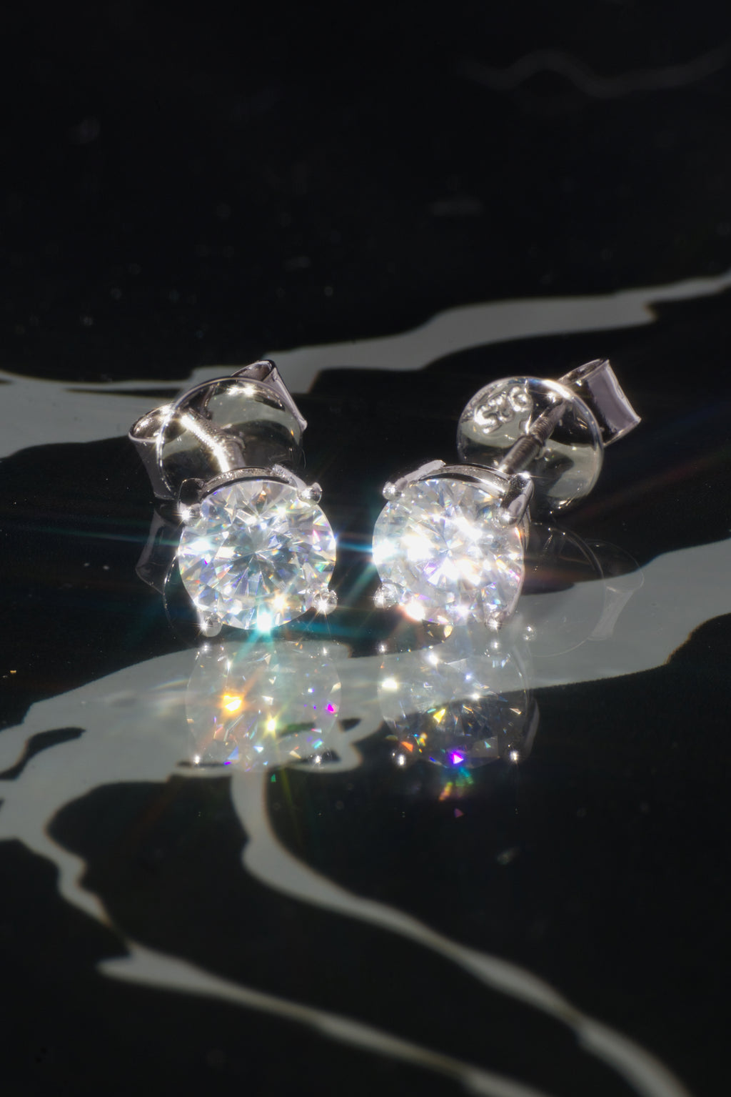 Pure White Gold Moissanite Solitaire Stud Earrings – 14K White Gold Plated Sterling Silver
