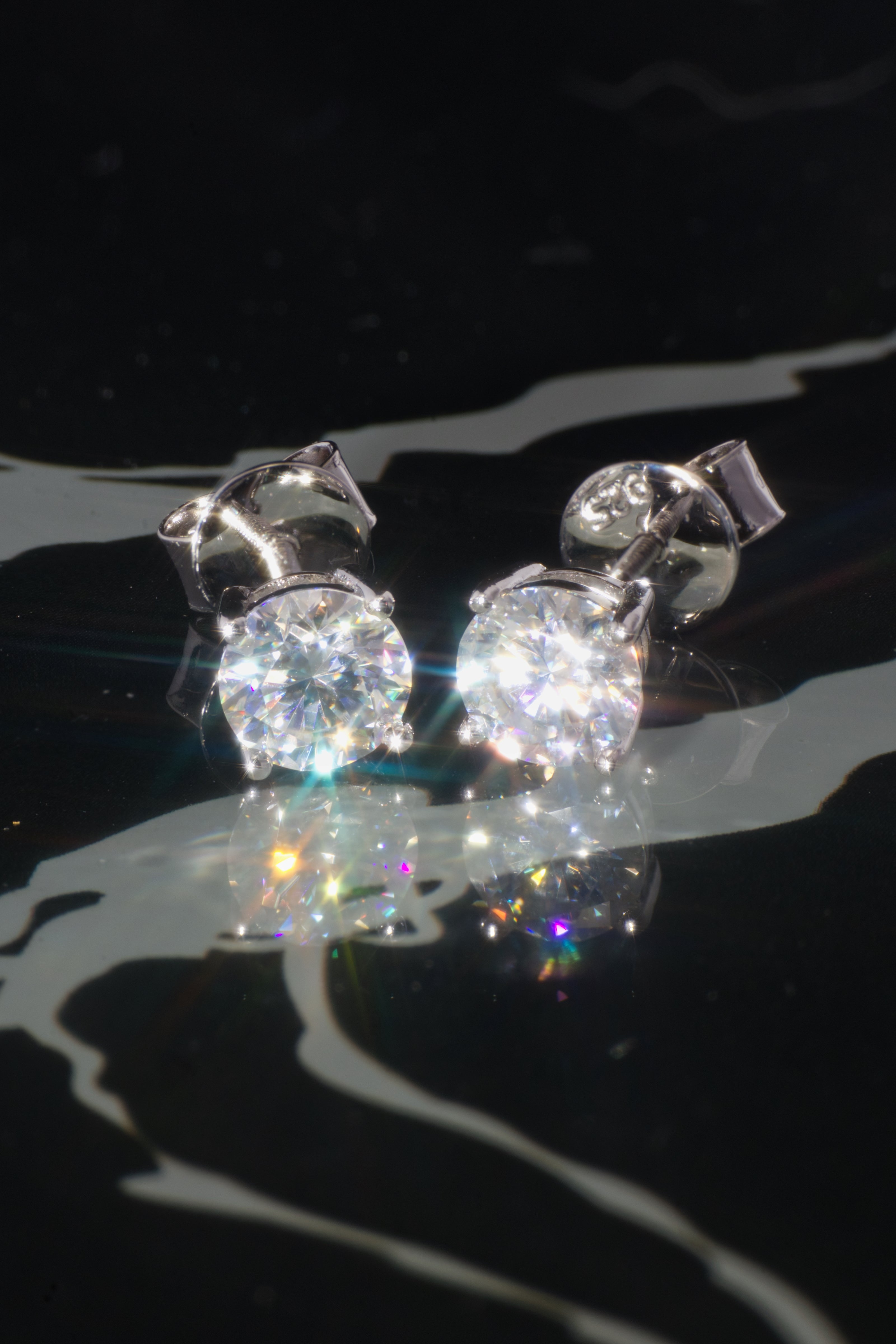 Pure White Gold Moissanite Solitaire Stud Earrings – 14K White Gold Plated Sterling Silver