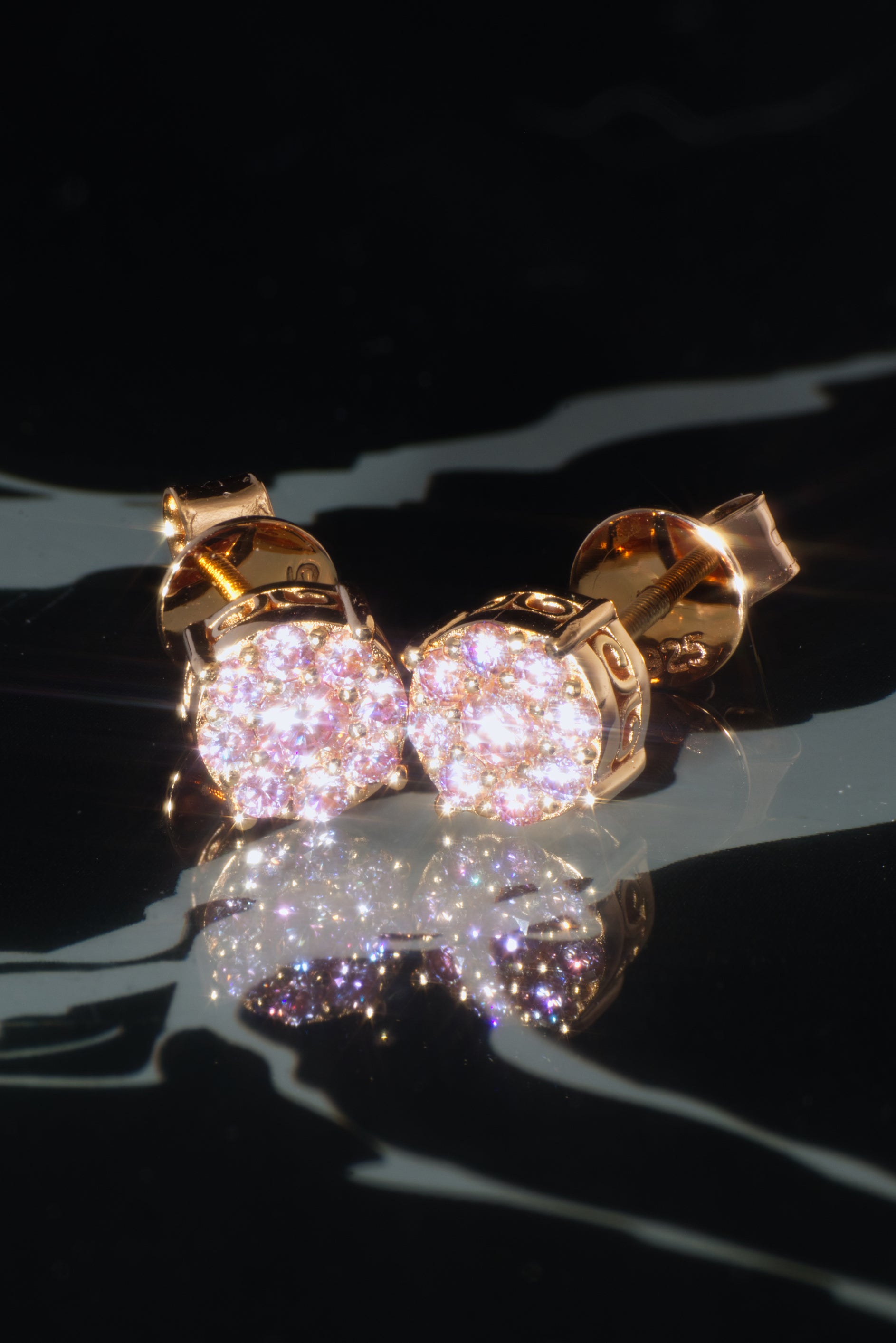 The "ROSÉ" Rose Gold Pink Diamond Cluster Earrings