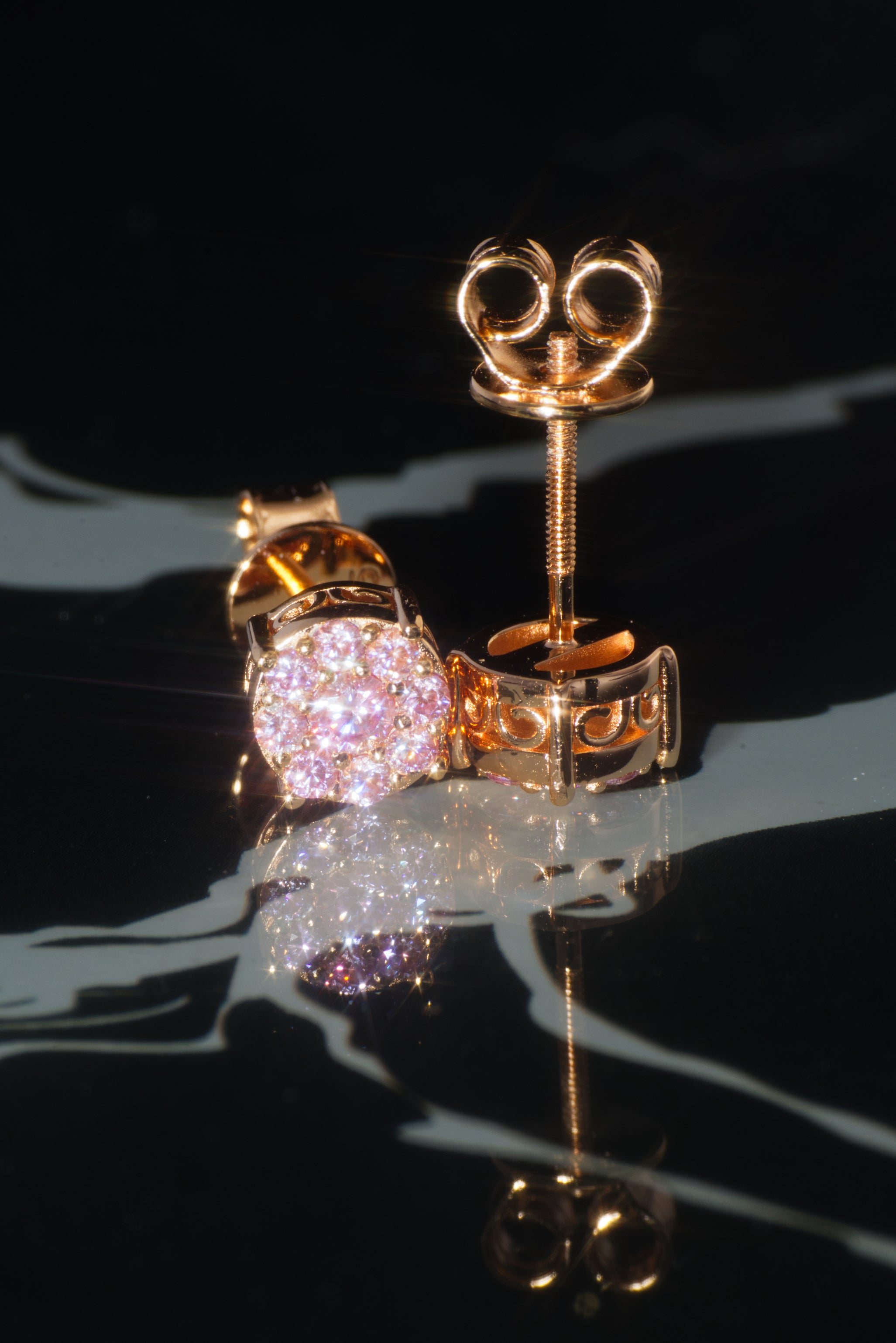 The "ROSÉ" Rose Gold Pink Diamond Cluster Earrings