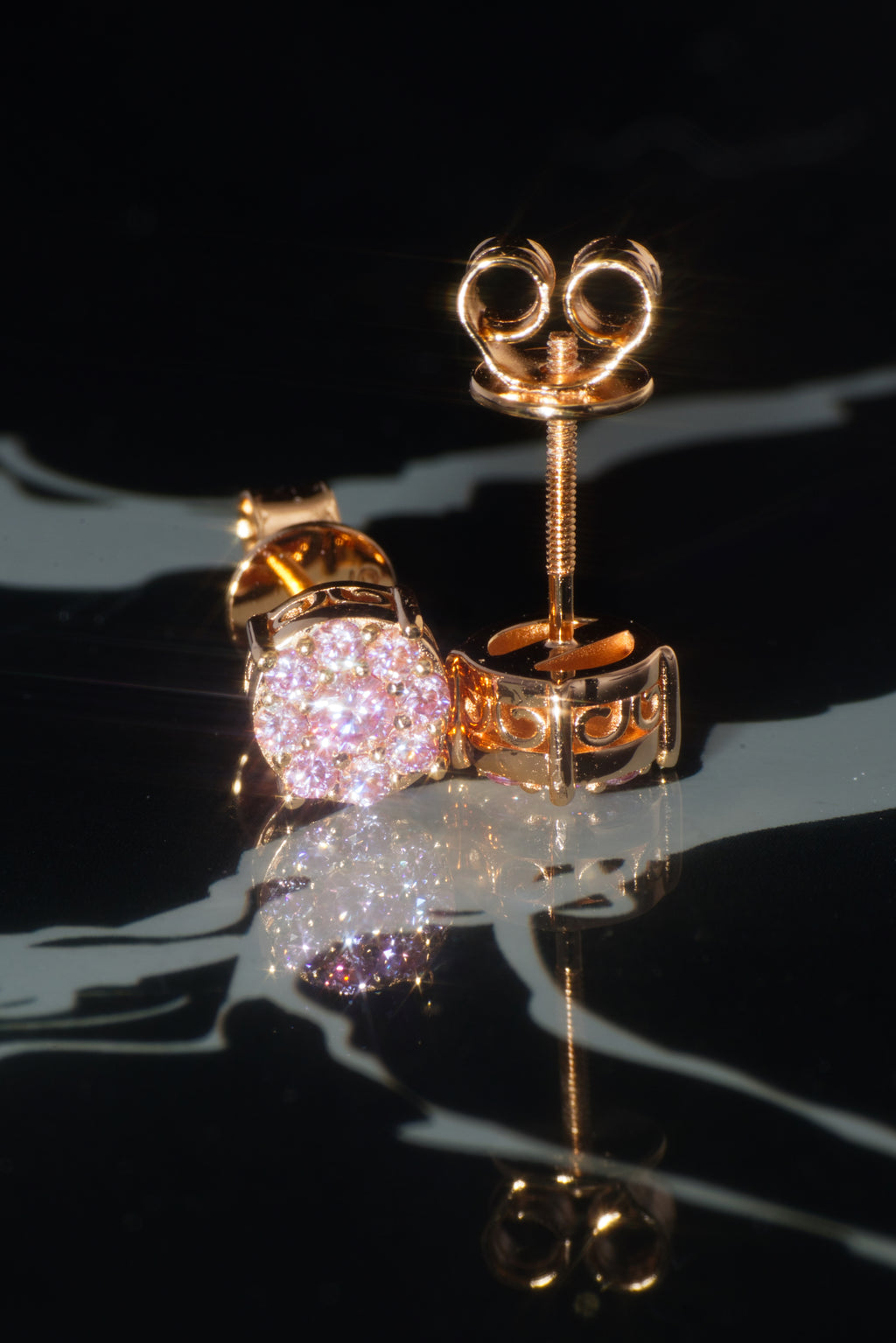 Rosé Rose Gold Pink Moissanite Cluster Earrings – 14K Rose Gold Plated Sterling Silver