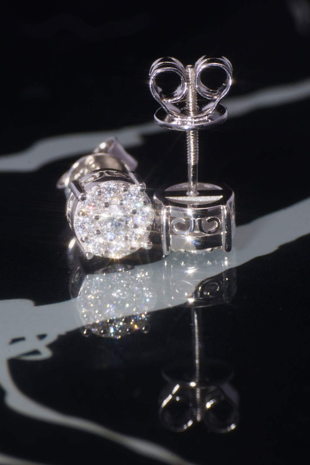 Nova White Gold Moissanite Cluster Earrings – 14K White Gold Plated Sterling Silver