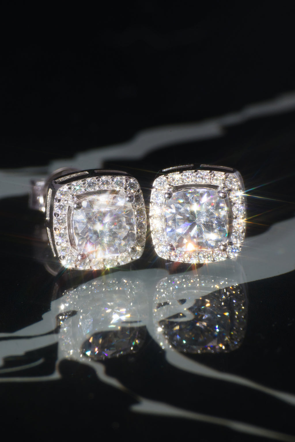 The "CROWN" White Gold Cushion Halo Diamond Earrings