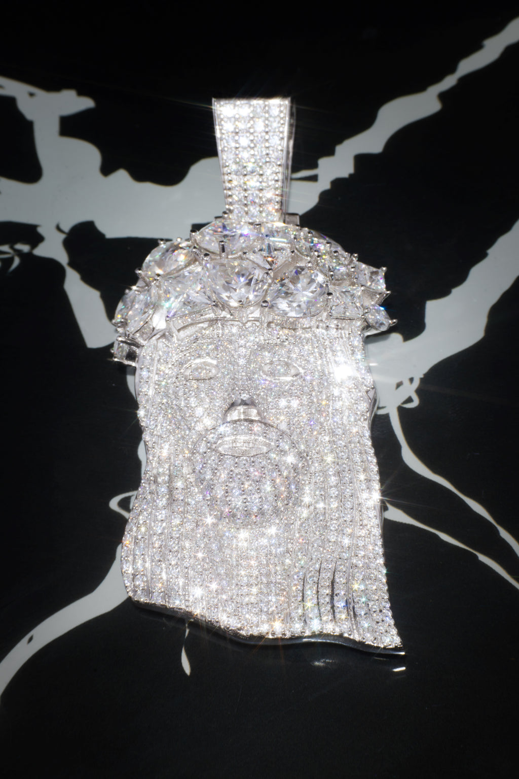 Iced Jesus Moissanite Pendant – 14K White Gold Plated Sterling Silver