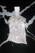 Iced Jesus Moissanite Pendant – 14K White Gold Plated Sterling Silver