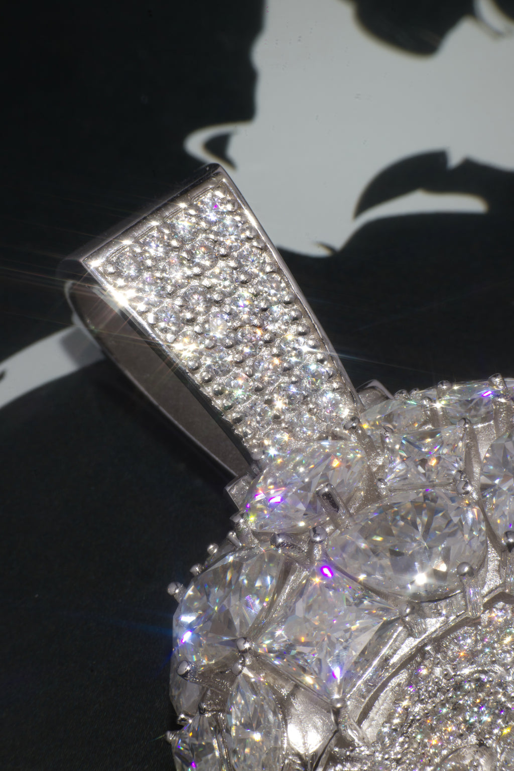 Iced Jesus Moissanite Pendant – 14K White Gold Plated Sterling Silver