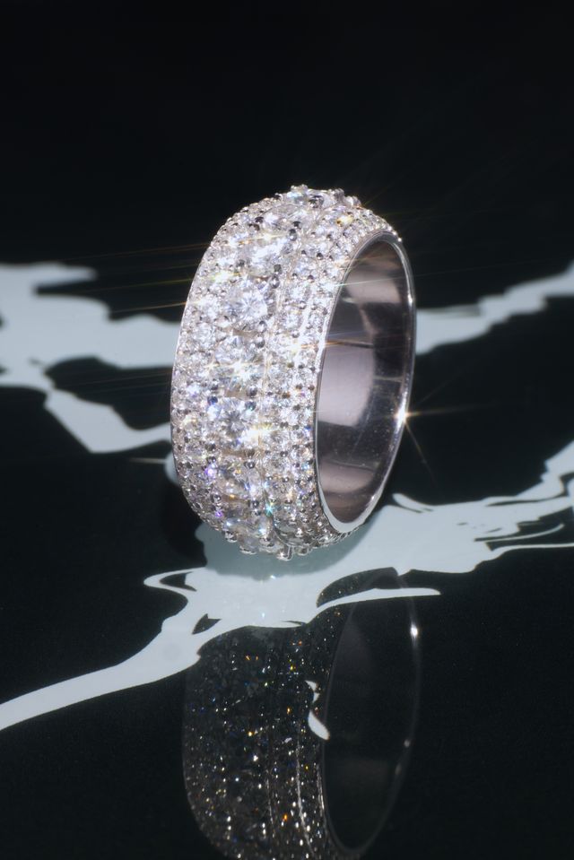 Glacier Moissanite Band Ring – 14K White Gold Plated Sterling Silver