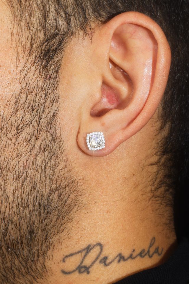 Empress White Gold Moissanite Halo Earrings – 14K White Gold Plated Sterling Silver