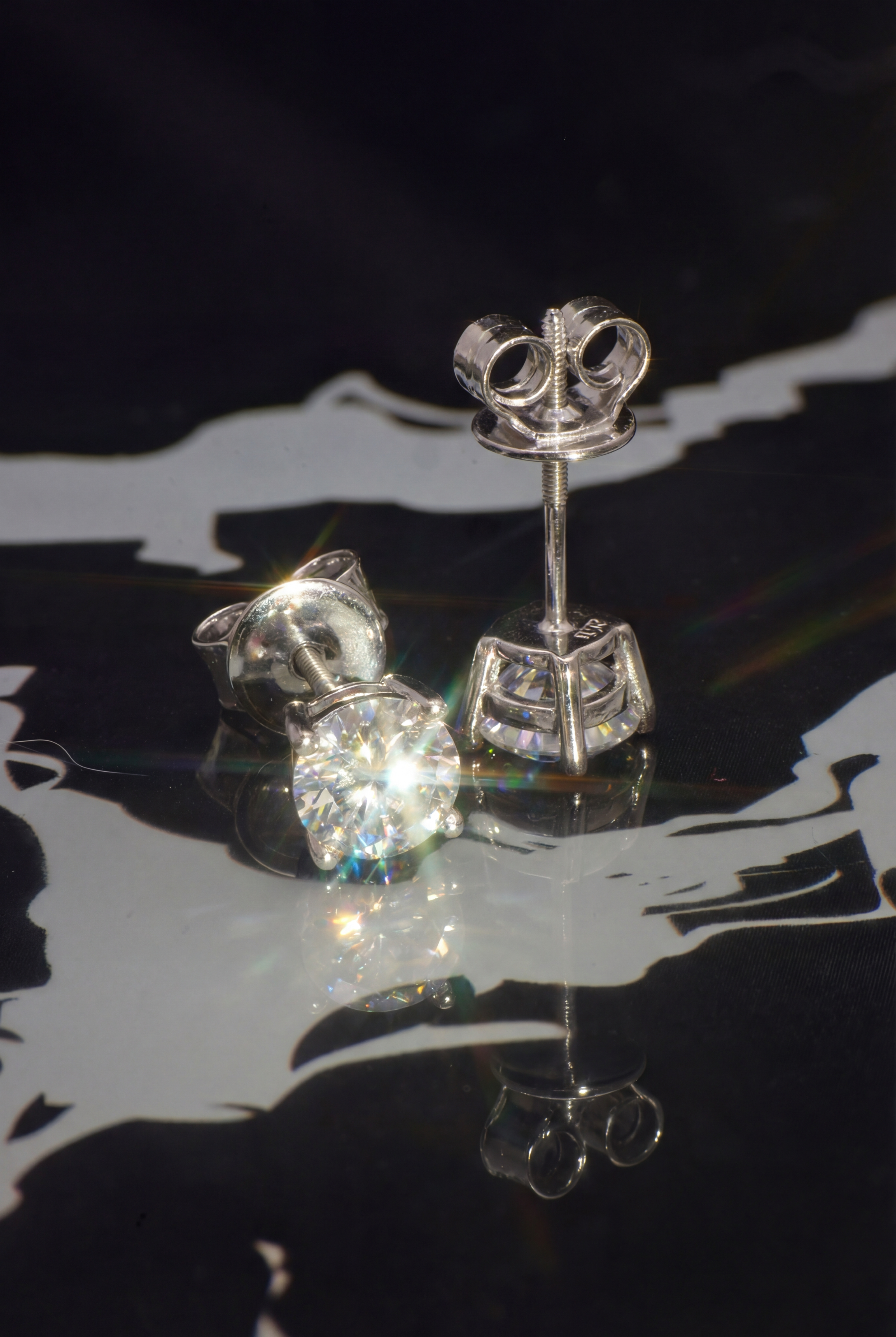 Pure White Gold Moissanite Solitaire Stud Earrings – 14K White Gold Plated Sterling Silver