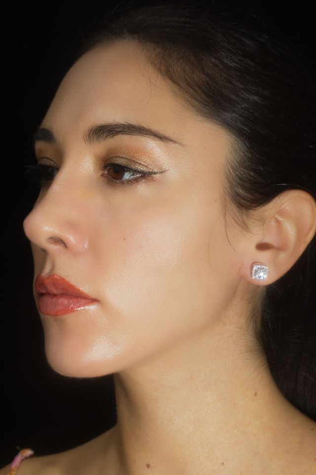 Empress White Gold Moissanite Halo Earrings – 14K White Gold Plated Sterling Silver