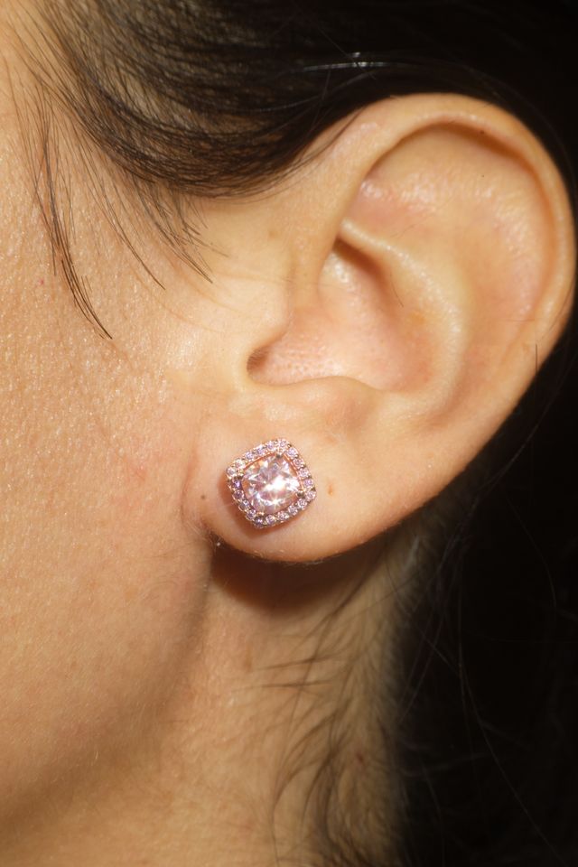 Empress Rose Gold Moissanite Halo Earrings – 14K Rose Gold Plated Sterling Silver