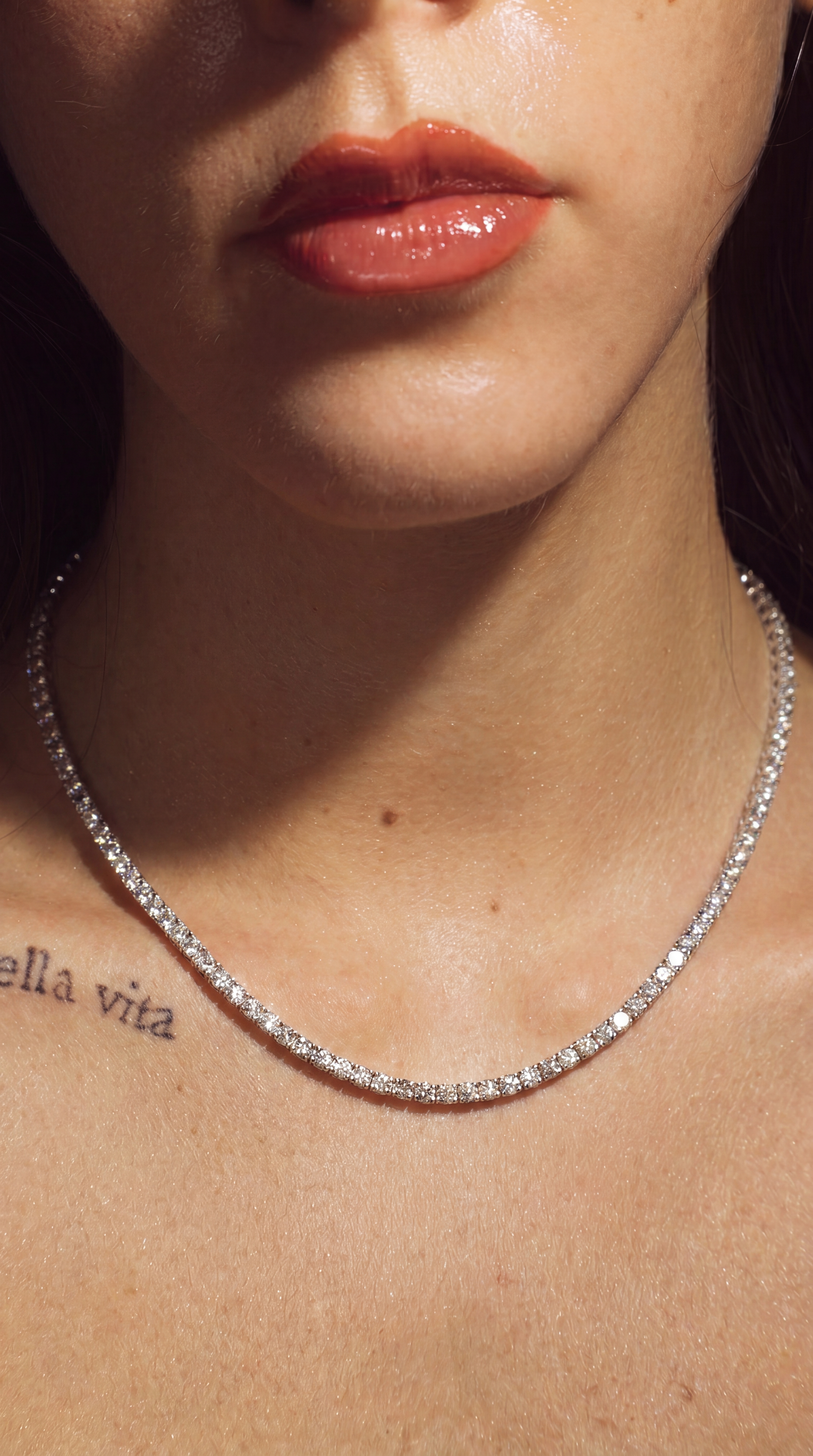 3mm Rose Gold Moissanite Tennis Necklace – 14K Rose Gold Plated Sterling Silver