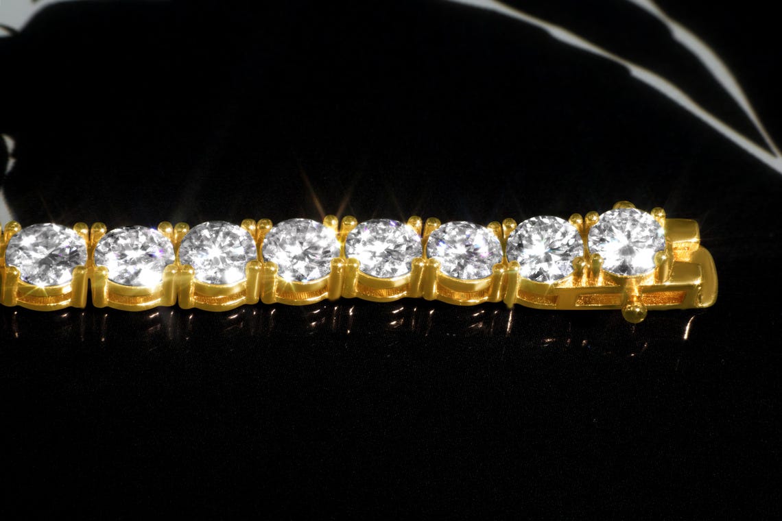 6.5mm Moissanite Tennis Necklace in 14K Yellow Gold Plated Silver