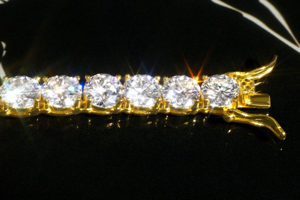 6.5mm Moissanite Tennis Necklace in 14K Yellow Gold Plated Silver