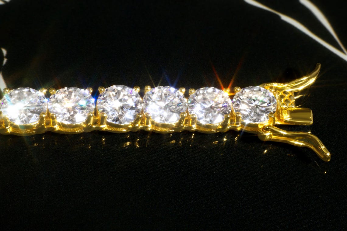 6.5mm Moissanite Tennis Necklace in 14K Yellow Gold Plated Silver