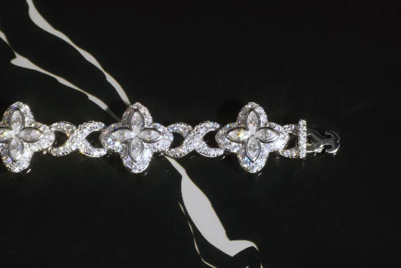 Fortuna Clover Bracelet – 14K White Gold Plated Moissanite Bracelet