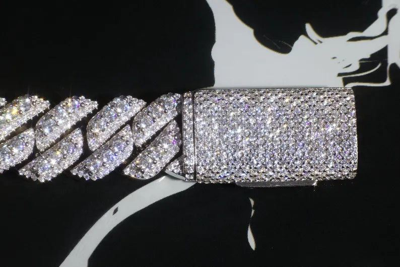 White Gold Moissanite Cuban Bracelet – 14K White Gold Plated Sterling Silver