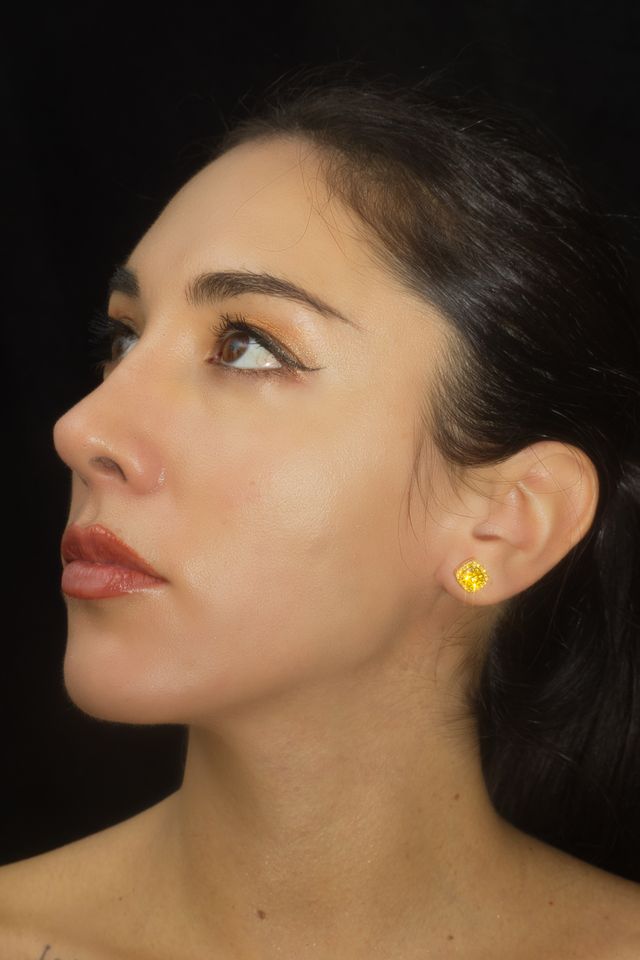 Empress Yellow Gold Moissanite Halo Earrings – 14K Yellow Gold Plated Sterling Silver