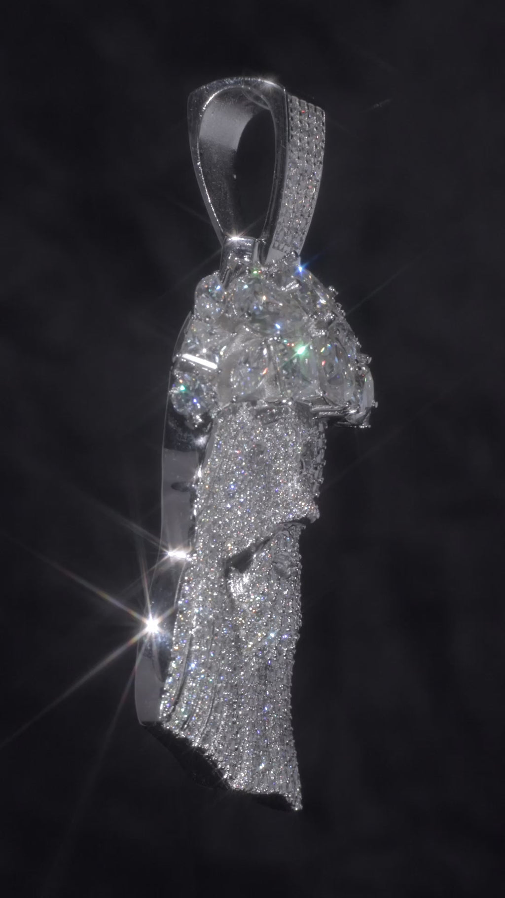 Iced Jesus Moissanite Pendant – 14K White Gold Plated Sterling Silver