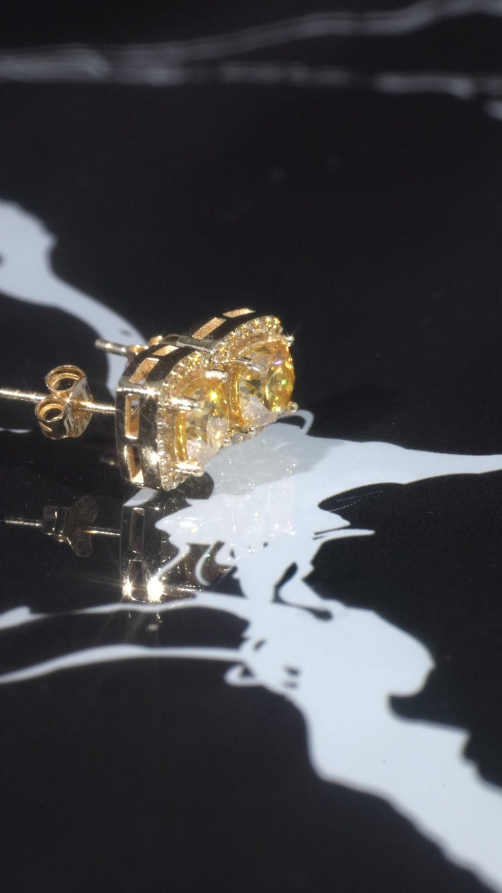 Empress Yellow Gold Moissanite Halo Earrings – 14K Yellow Gold Plated Sterling Silver